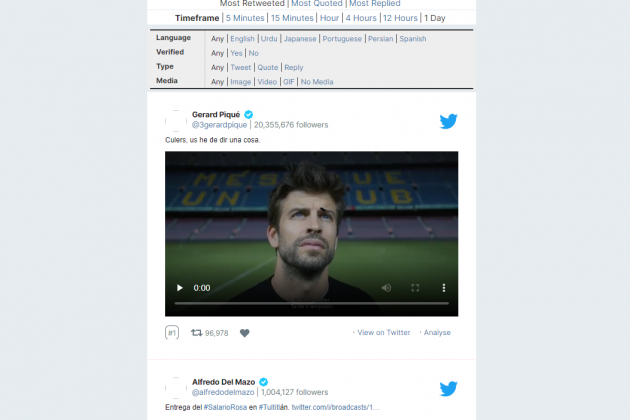 Dades Trendsmap sobre el tuit en català de Gerard Piqué