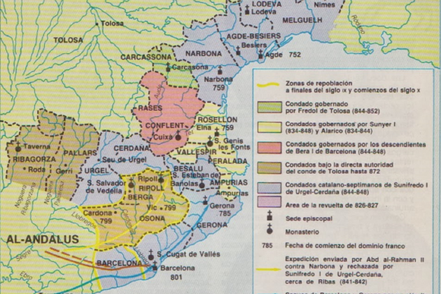 Mapa de la Marca carolingia de Gòtia en el siglo IX. Fuente Universidad de Barcelona Mapa de la Marca carolingia de Gòtia en el siglo IX. Fuente Universidad de Barcelona