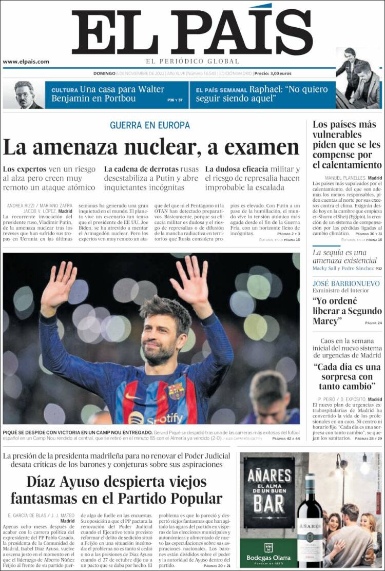 portada El País 6 novembre 2022 portada El País 6 novembre 2022