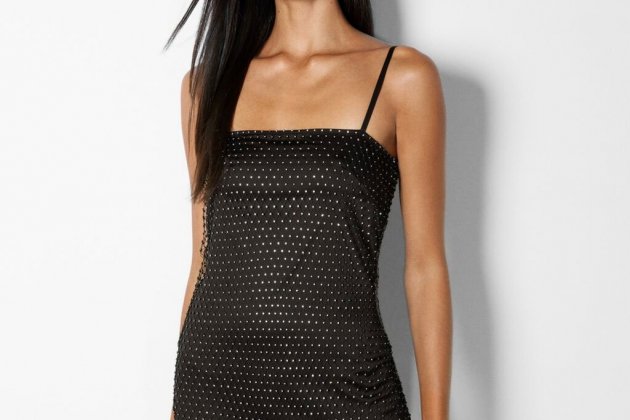 Vestido mini tirantes malla metálica strass Vestido mini tirantes malla metálica strass