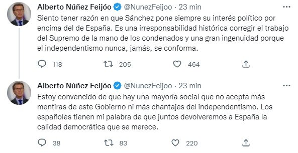 tuit feijoo sedició tuit feijoo sedició