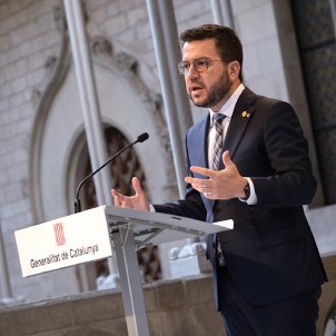 El president de la Generalitat, Pere Aragonès, compareixença al Palau de la Generalitat / Carlos Baglietto