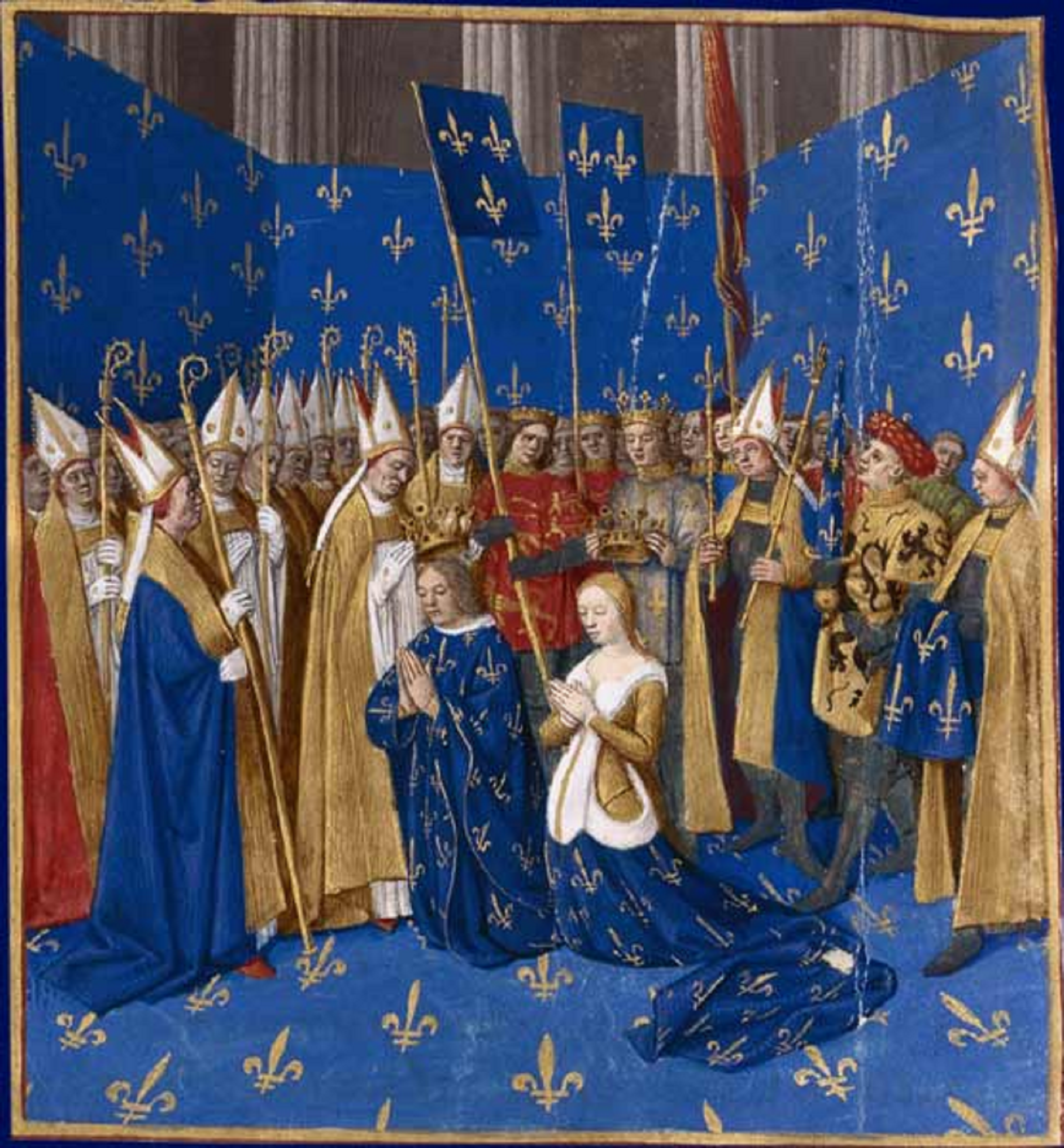 Miniatura que representa la coronación de Felipe Augusto de Francia y Elisabet d'Hainault. Fuente Bibliothèque Nationale de France