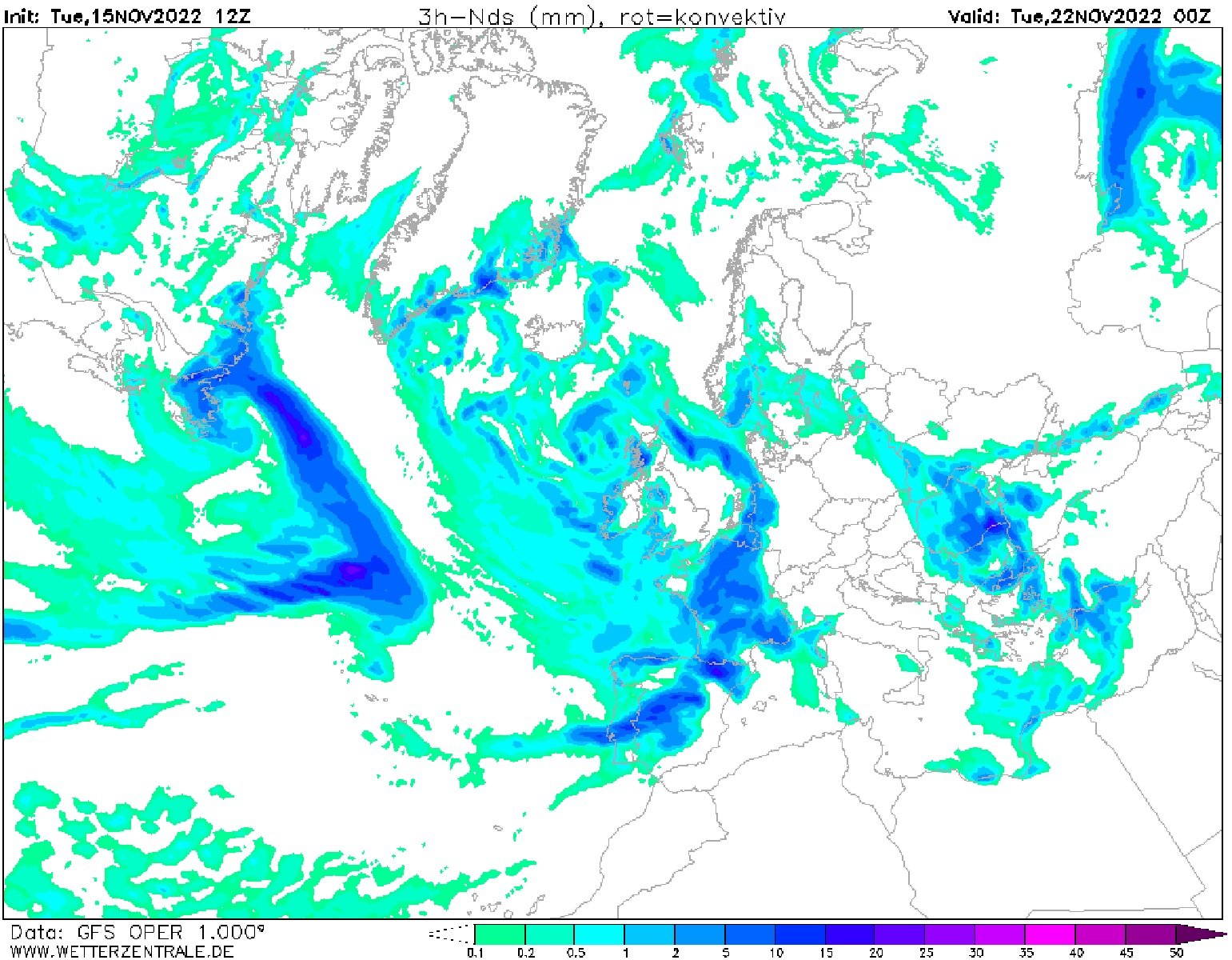 Lluvias noche madrugada el lunes al martes, 21 22 noviembre GFS Wetterzentrale