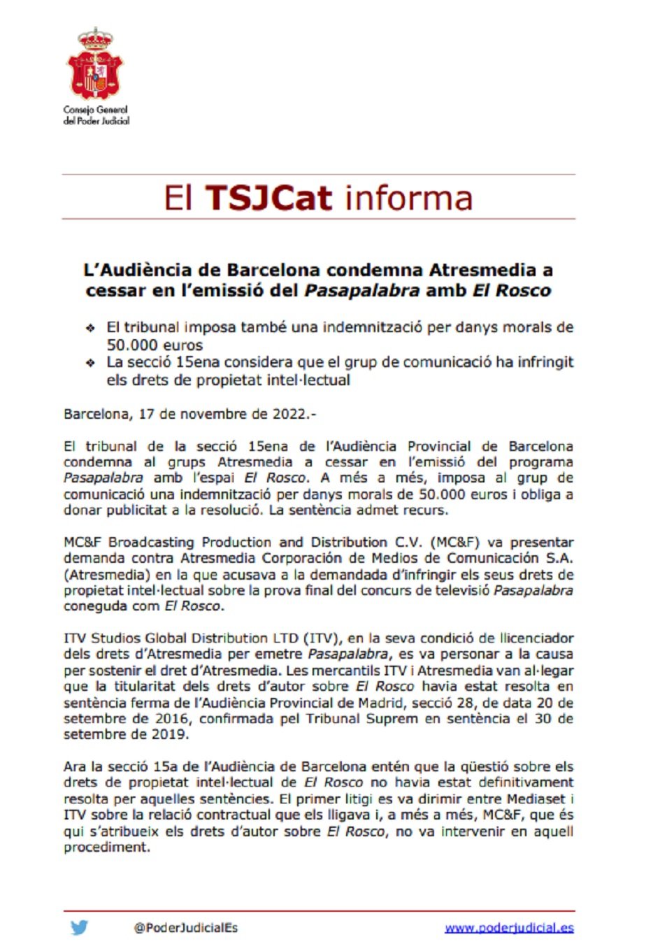 Nota de prensa TSJCat (1) Nota de prensa TSJCat (1)