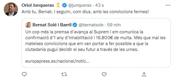 TUIT Oriol Junqueras TUIT Oriol Junqueras