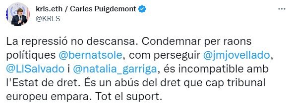 Tuit de Carles Puigdemont