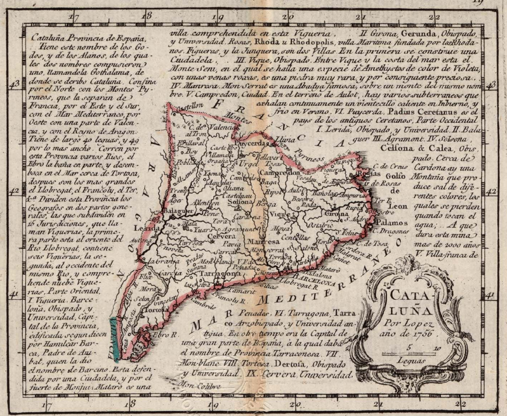Mapa borbònic de la provincia de Catalunya (1756). Font Cartoteca de Catalunya
