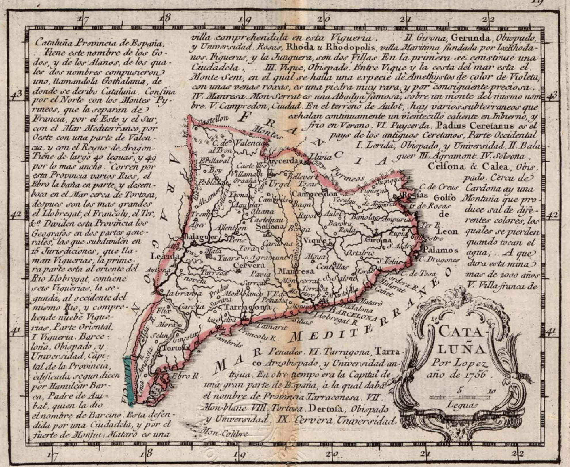 Mapa borbónico de la provincia de Catalunya (1756). Fuente Cartoteca de Catalunya