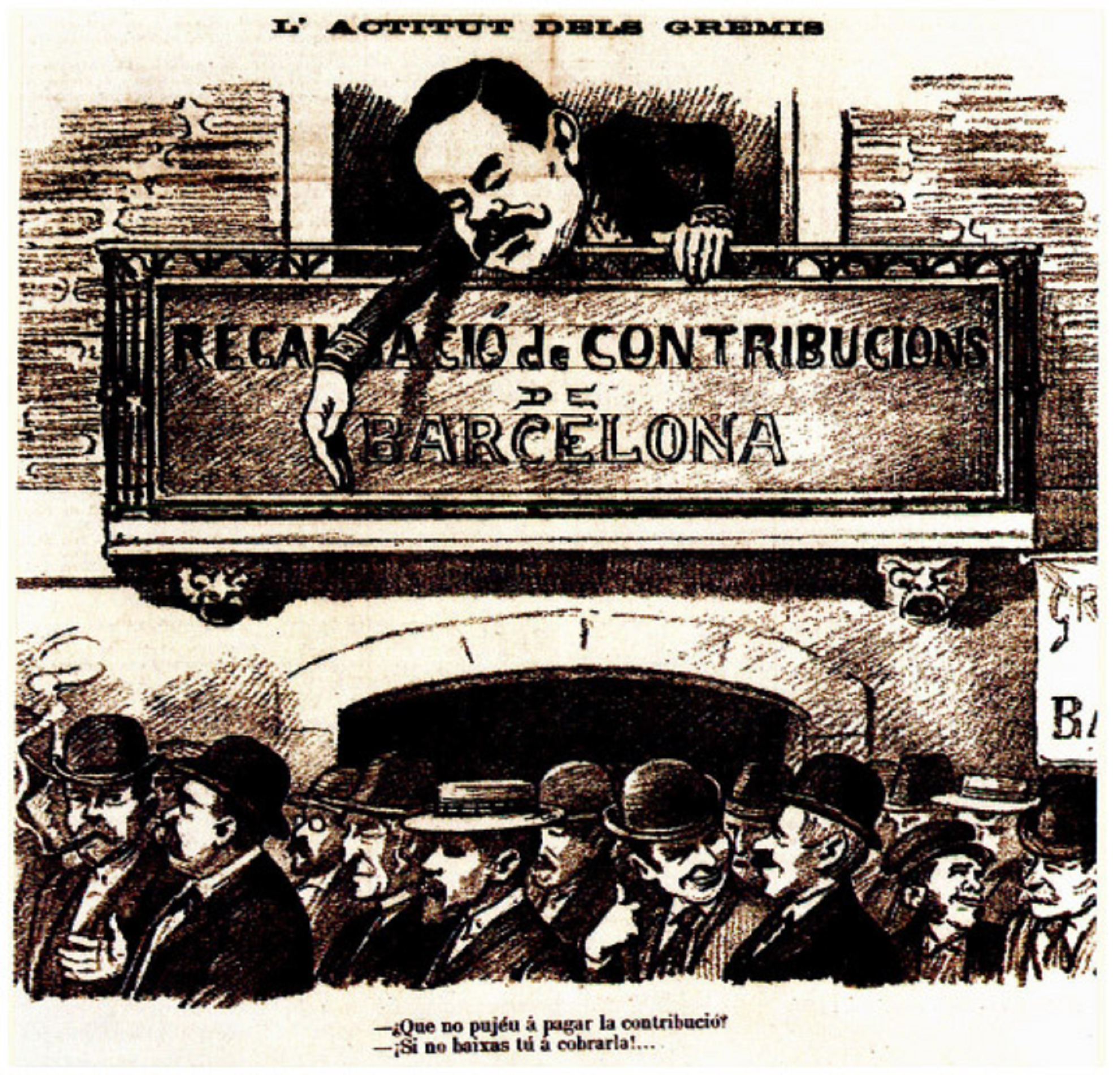 Caricatura del ministre espanyol d'hisenda durant la crisi del Tancament de Caixes (1899). Font Enciclopedia Caricatura del ministre espanyol d'hisenda durant la crisi del Tancament de Caixes (1899). Font Enciclopedia