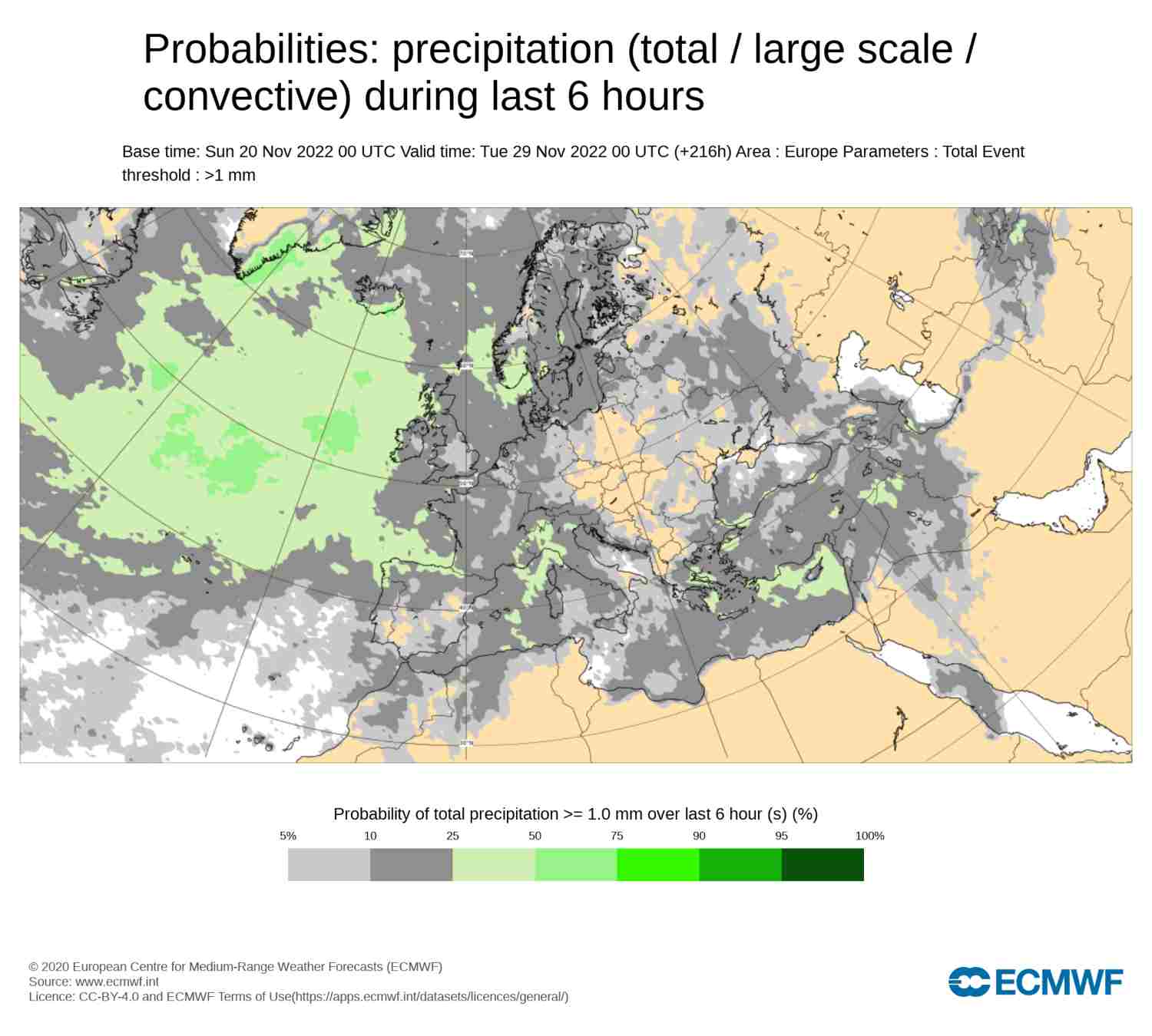 La probabilidad de precipitación aumenta a finales de noviembre / ECMWF La probabilidad de precipitación aumenta a finales de noviembre / ECMWF