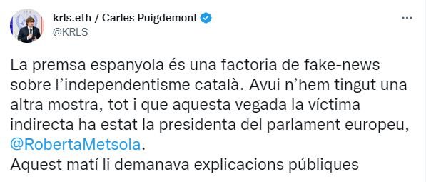 TUIT carles puigdemont resposta roberta metsola