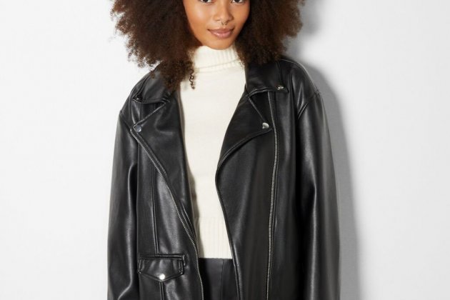Caçadora biker efecte pell oversize Caçadora biker efecte pell oversize