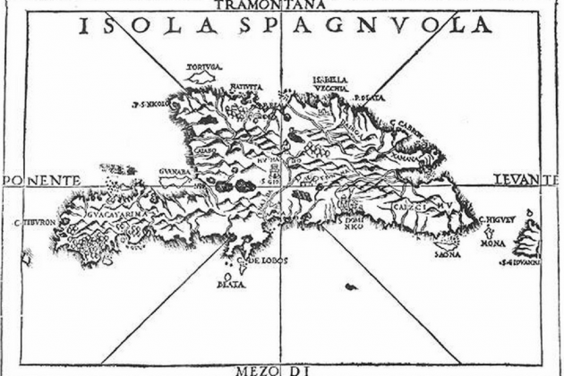 Mor Diego Colon, el fill i hereu de l'almirall Cristofol Colom. Mapa de La Hispaniola (1498). Font Arxiu d'ElNacional