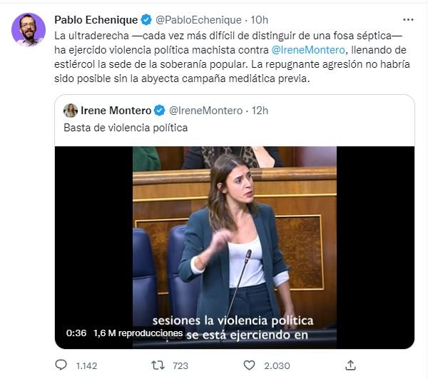 Tweet Pablo Echenique sobre Montero