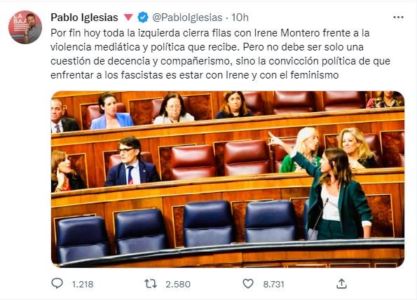Pablo Iglesias tweet sobre Montero Pablo Iglesias tweet sobre Montero