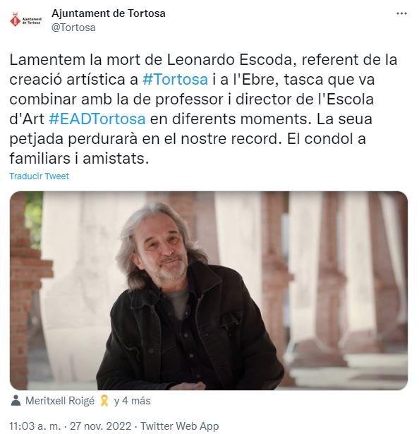 Tuit Ayuntamiento Tortosa Leonardo Escoda / Ayuntamiento Tortosa Twitter