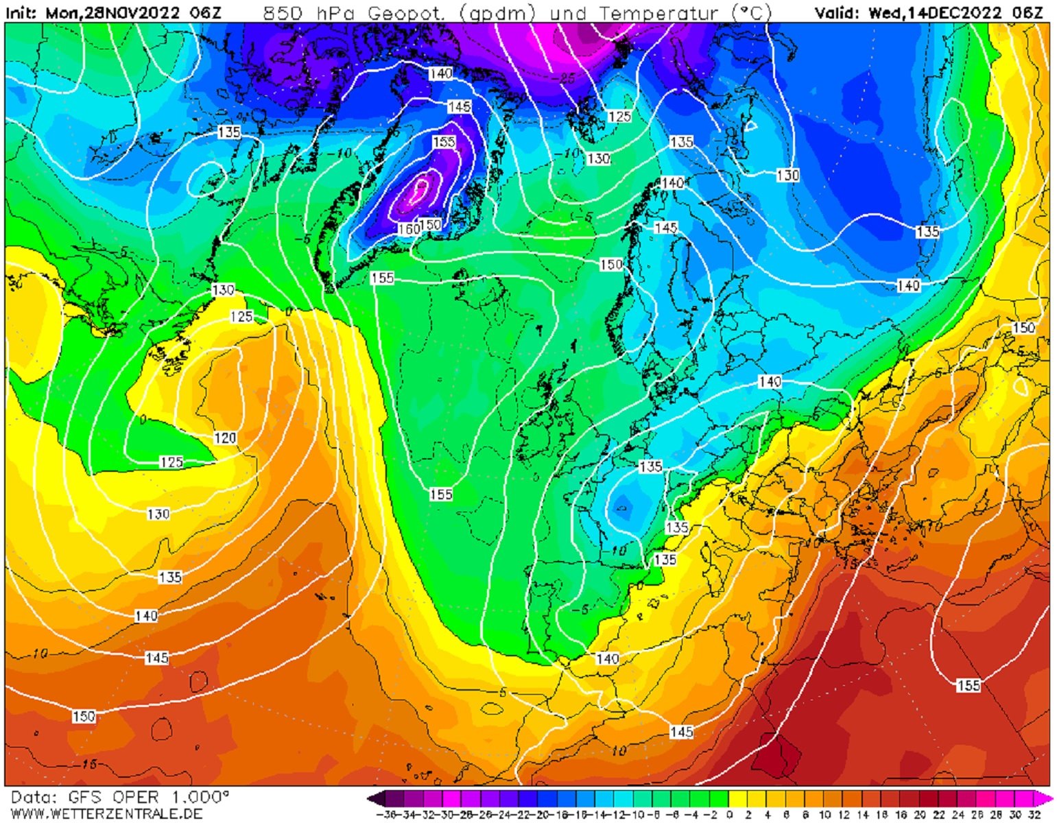 Una onada de fred siberià amb nevades a cotes molt baixes podria afectar Catalunya el 14 de desembre GFS Wetterzentrale
