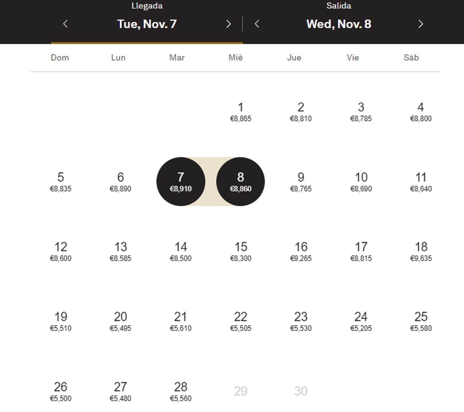 Calendari Mandarin Oriental Barcelona, preus Web