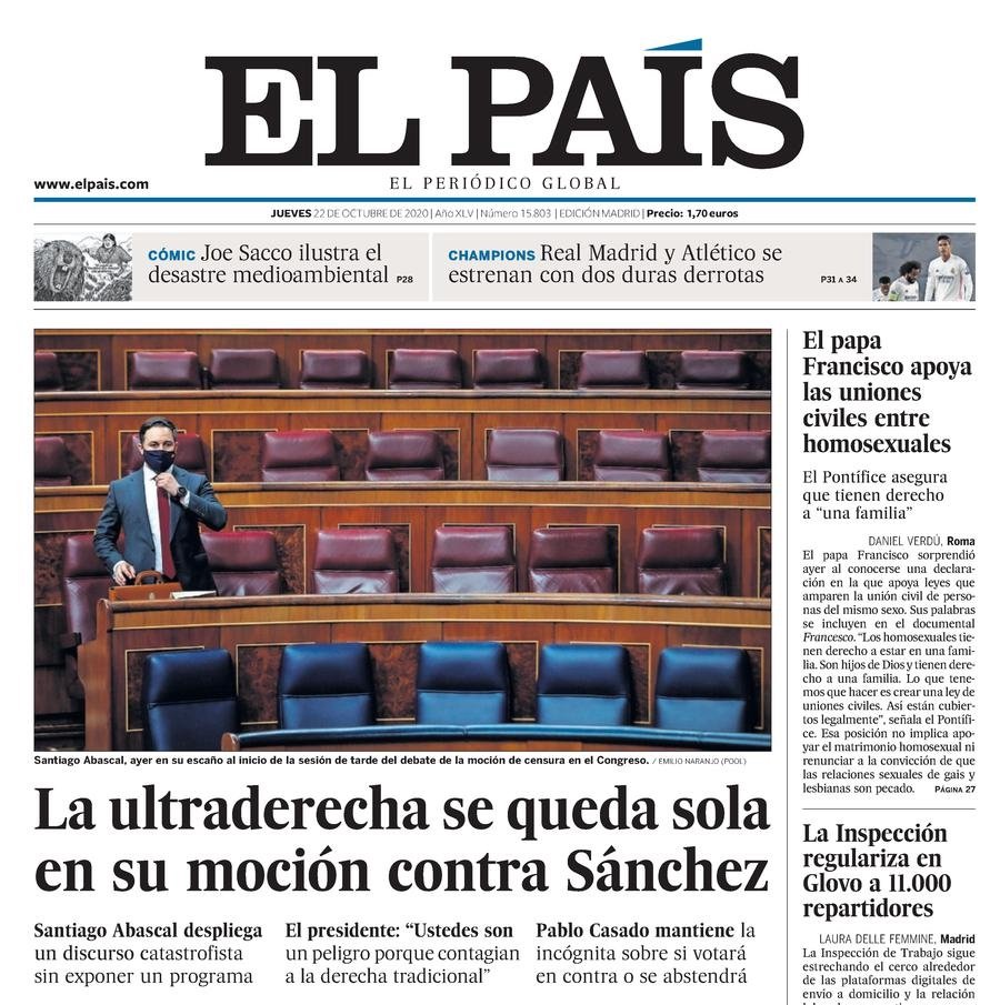 El País, Santiago Abascal, 22 de octubre del 2020