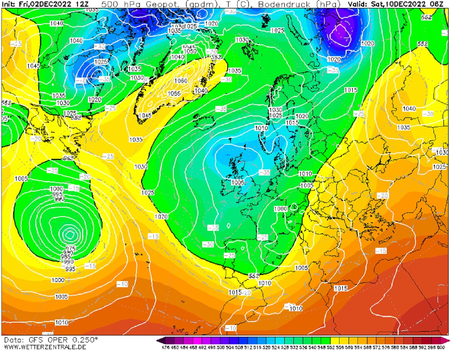 Bolsa de aire frío en las capas altas diciembre 2022 GFS Wetterzentrale