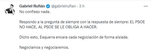 Tuit Gabriel Rufian sedició PSOE