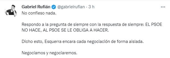 Tuit Gabriel Rufian sedició PSOE Tuit Gabriel Rufian sedició PSOE