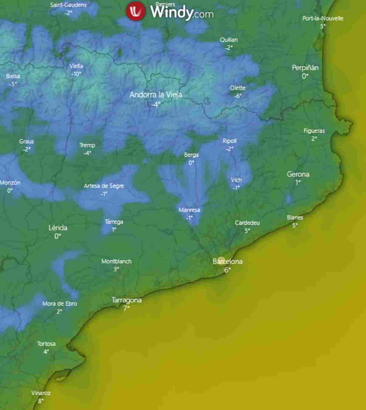 El lunes vuelven a bajar las temperaturas a primera hora con más heladas al interior / Windy Model: Arome