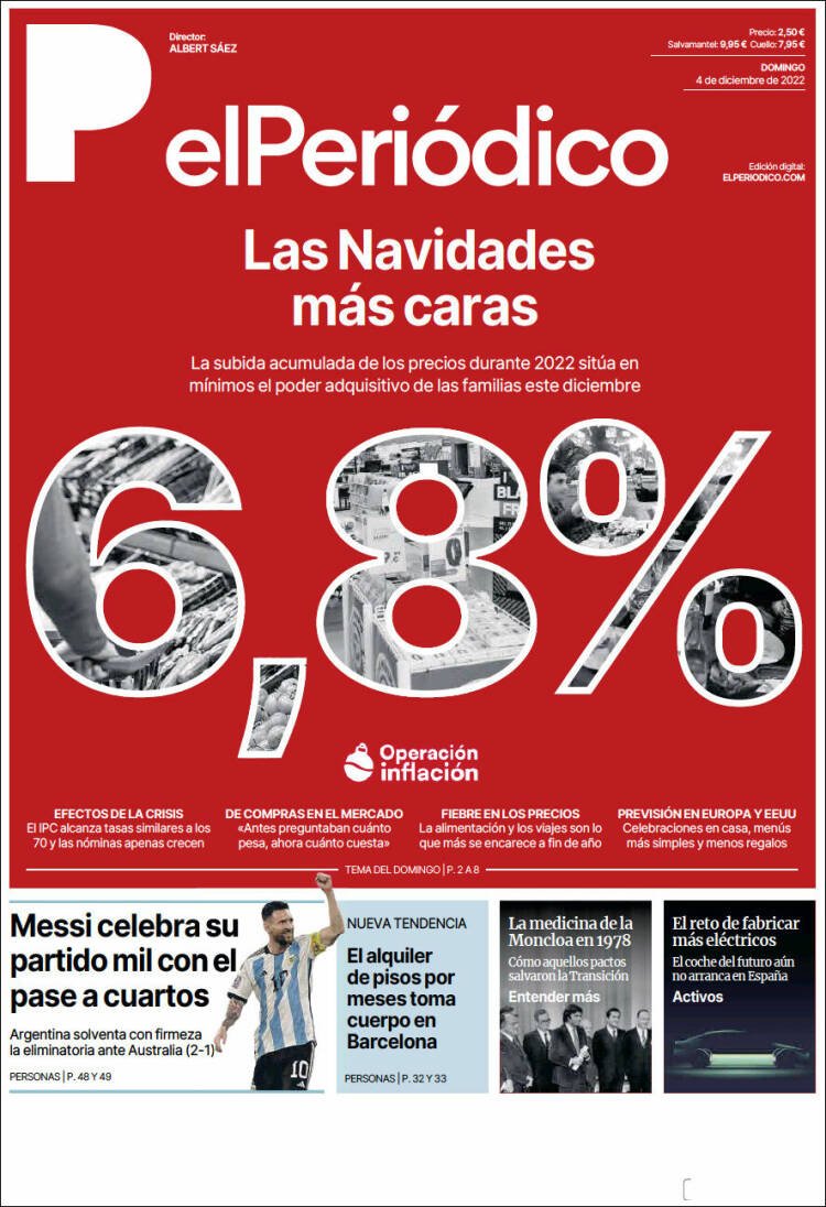 portada el periódico 4 desembre 2022 portada el periódico 4 desembre 2022