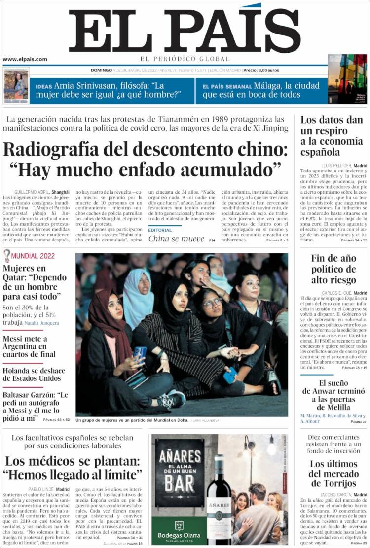 portada el país 4 desembre 2022 portada el país 4 desembre 2022