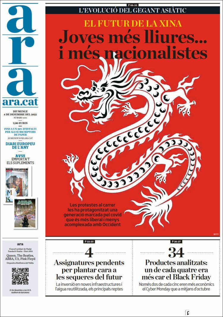 portada ara 4 desembre 2022 portada ara 4 desembre 2022