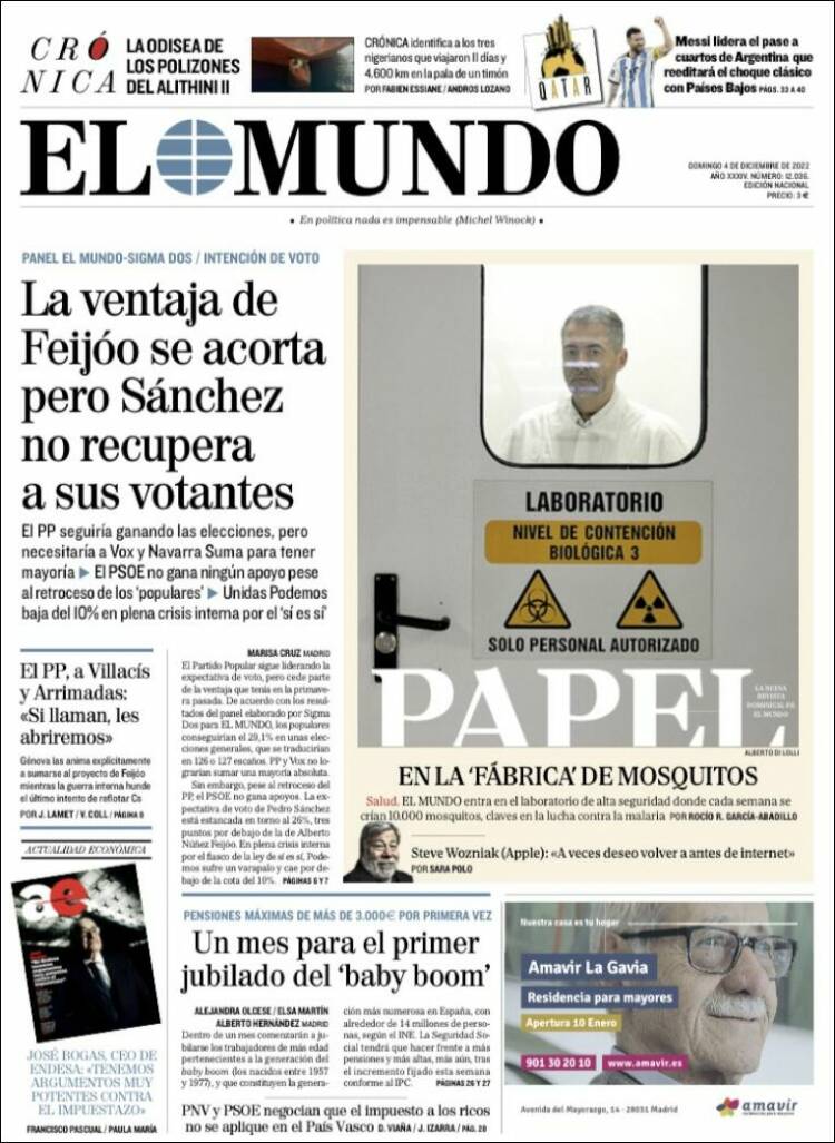 portada el mundo 4 desembre 2022 portada el mundo 4 desembre 2022