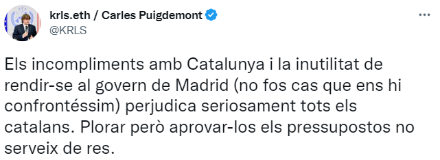 Tuit de Carles Puigdemot Tuit de Carles Puigdemot