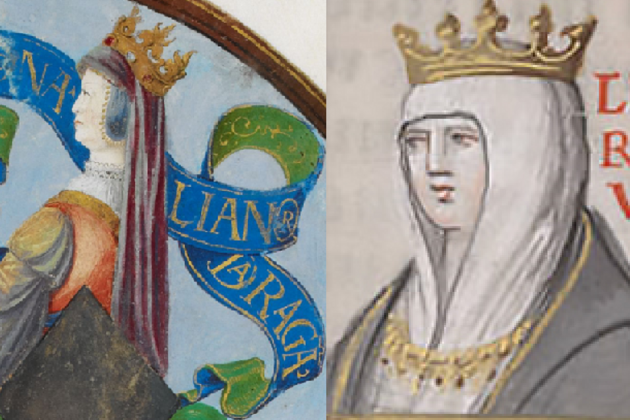 Elionor de Portugal i Elionor de Sicilia, madrastres de Constança. Font British Museum i Biblioteca Nacional d'Espanya