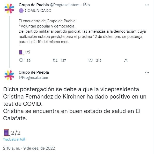 Tuit Grupo de Puebla comunicado acto apoyo|soporte cristina fernandez kirchner Tuit Grupo de Puebla comunicado acto apoyo|soporte cristina fernandez kirchner