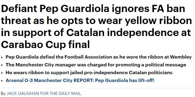 Mail Online Pep Guardiola lazo amarillo Captura pantalla