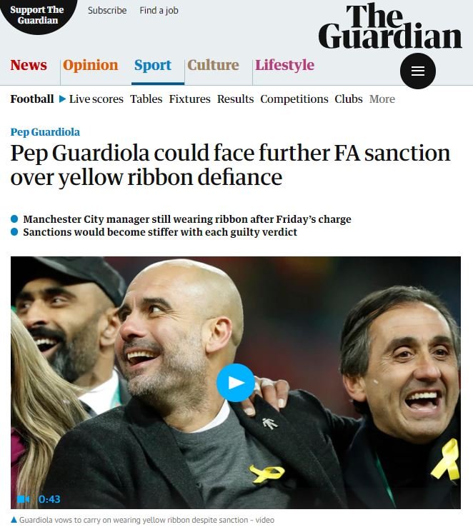 The Guardian Pep Guardiola llaç groc Captura pantalla