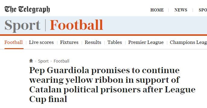 The Telegraph Pep Guardiola yellow bow Capture screen