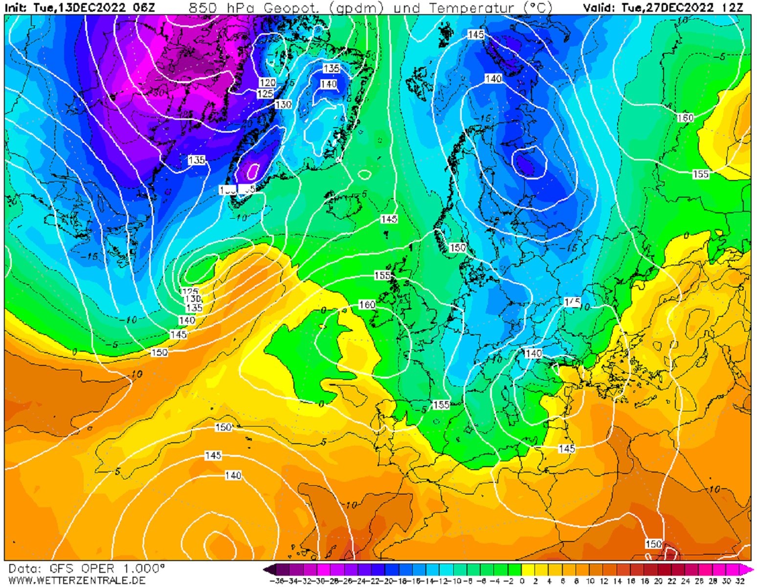 Ola de frío en Catalunya diciembre 2022 martes, 27 GFS Wetterzentrale