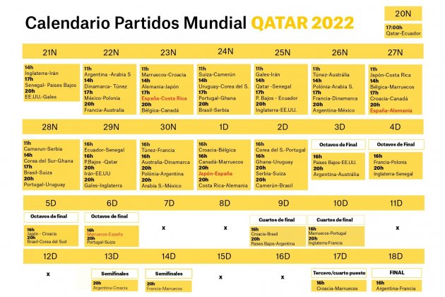 Calendario Mundial Qatar 2022 con todos los partidos para imprimir Calendario Mundial Qatar 2022 con todos los partidos para imprimir