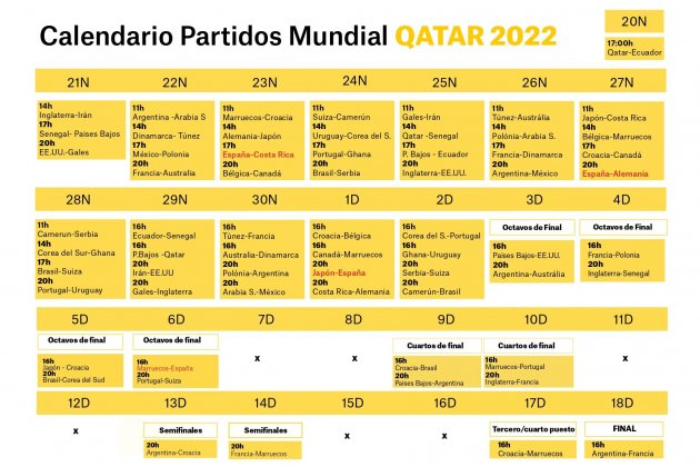 Calendario Mundial Qatar 2022 con todos los partidos para imprimir