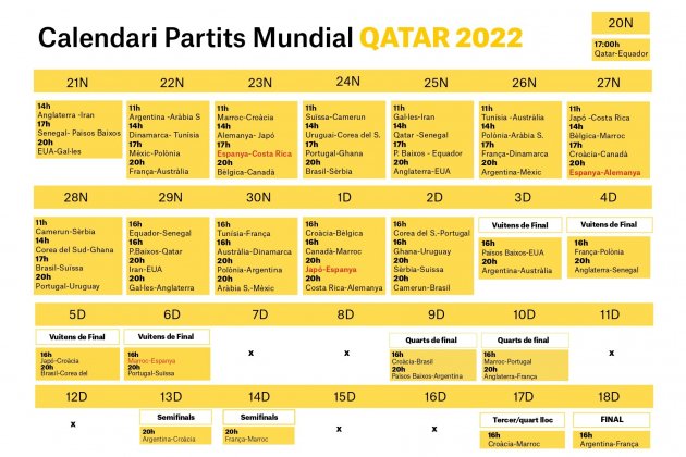Calendari Mundial Qatar 2022 amb tots els partits per imprimir Calendari Mundial Qatar 2022 amb tots els partits per imprimir