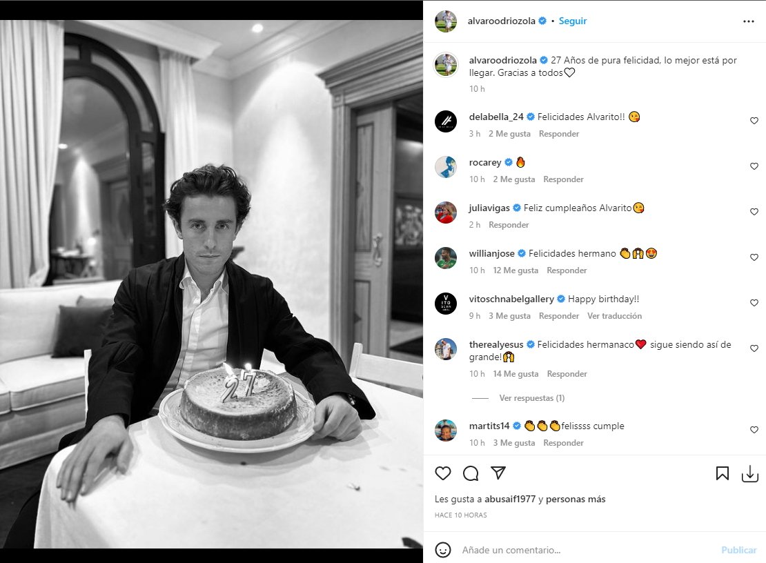 Álvaro Odriozola cumpleaños Instagram