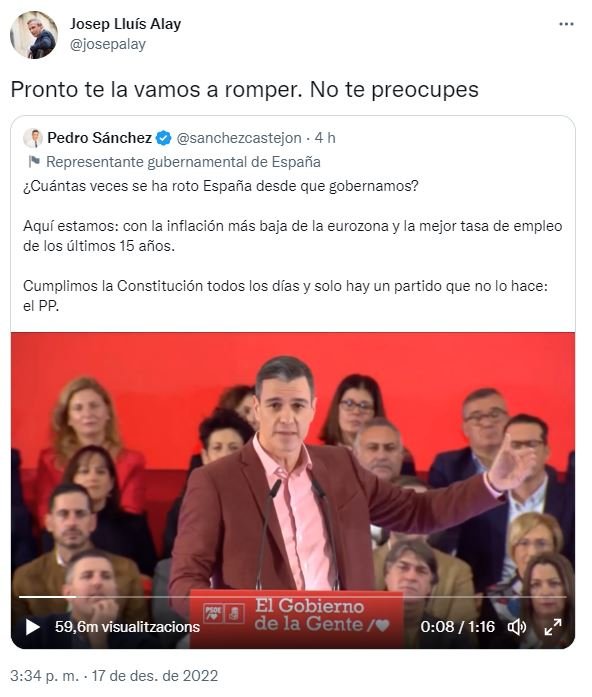 Tuit Josep Lluis Alay Pedro Sanchez