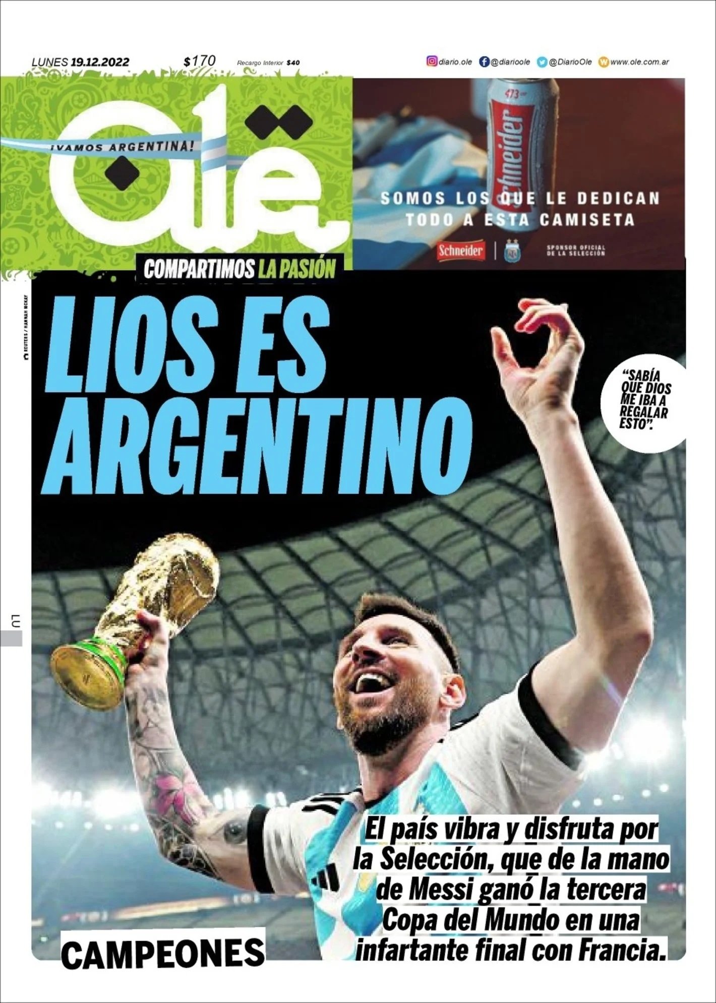Ole Portada Mundial Qatar 2022 Argentina Leo Messi 19 12 2022
