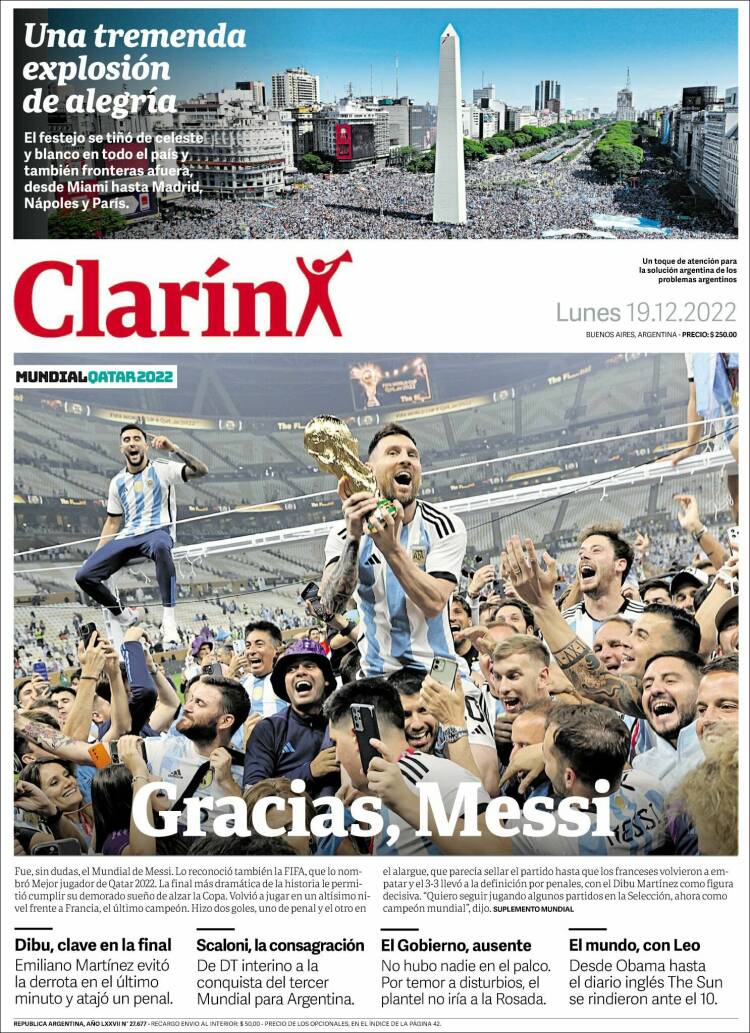 Clarin Portada Mundial Qatar 2022 Argentina Leo Messi 19 12 2022