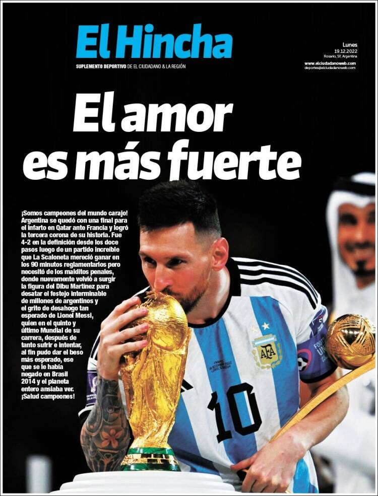 El Hincha Portada Mundial Qatar 2022 Argentina Leo Messi 19 12 2022