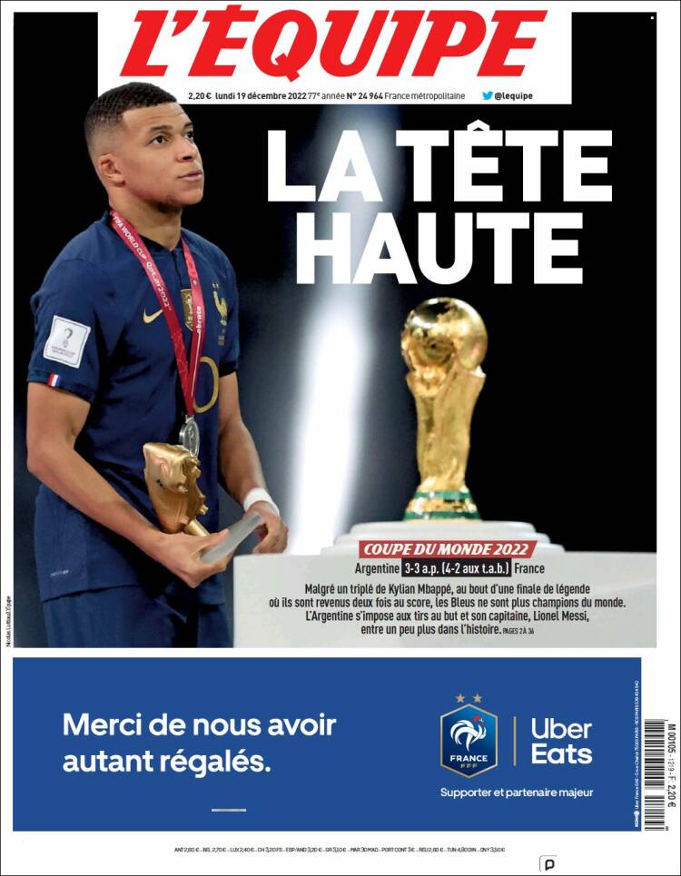 LEquipe Portada Mundial Qatar 2022 Argentina Leo Messi 19 12 2022