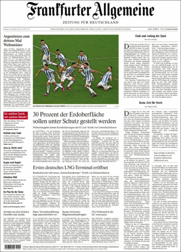 Frankfurter Allgemeine Portada Mundial Qatar 2022 Argentina Leo Messi 19 12 2022