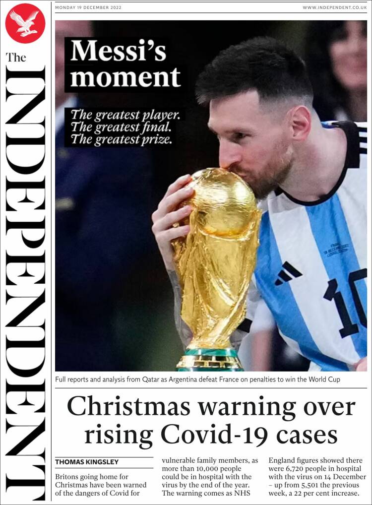 The Independent Portada Mundial Qatar 2022 Argentina Leo Messi 19 12 2022